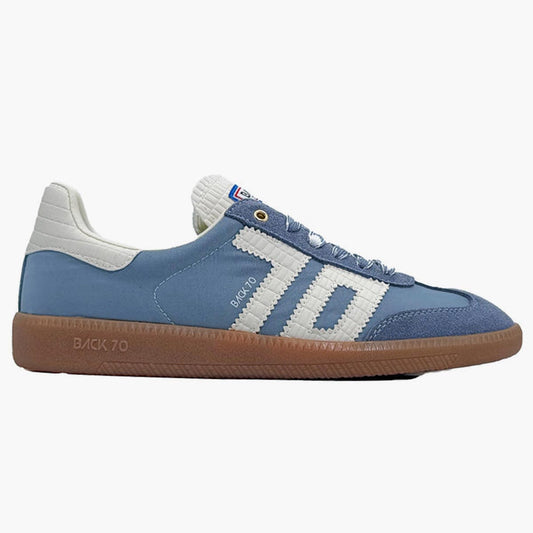 Sneaker azzurre in pelle e tessuto