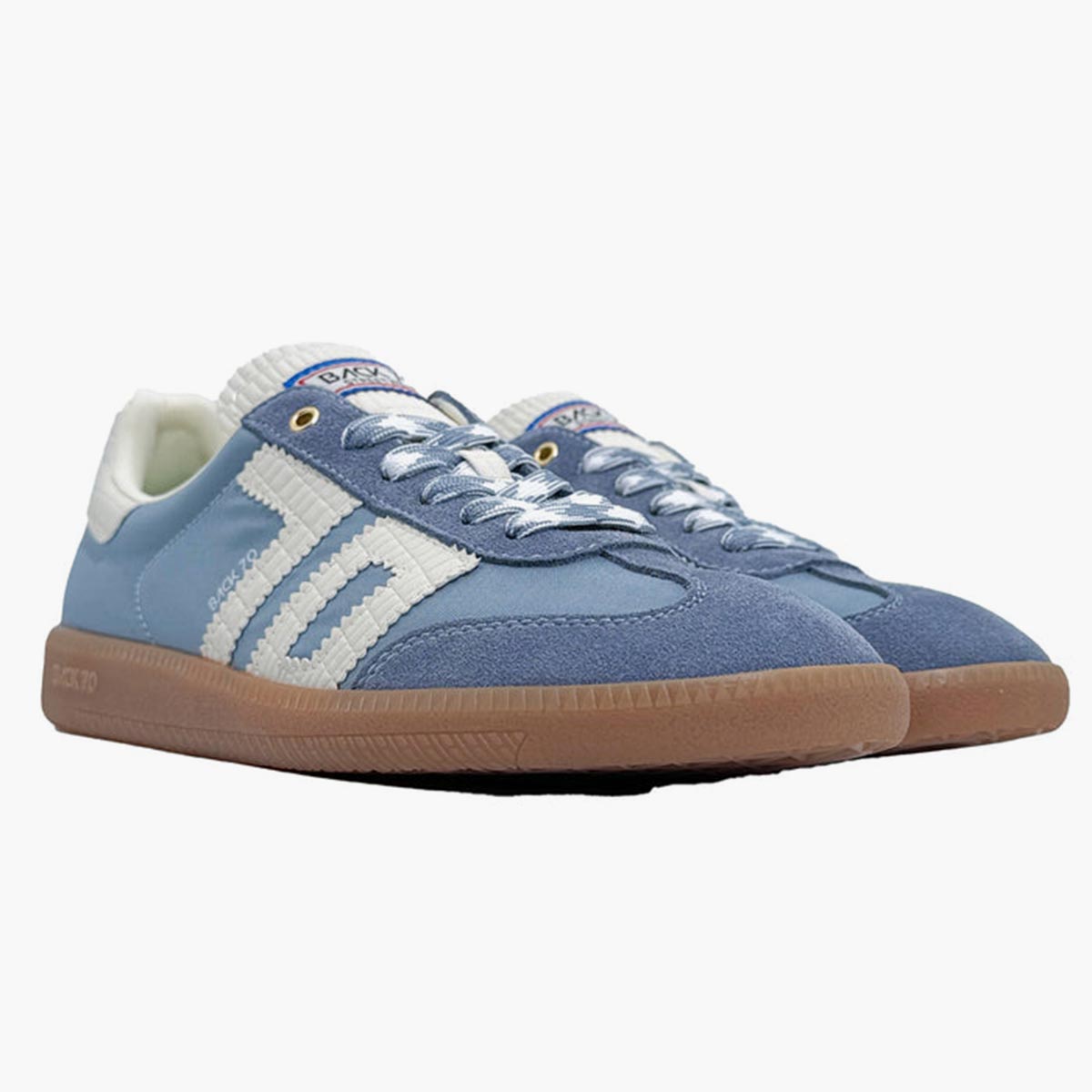 Sneaker azzurre in pelle e tessuto