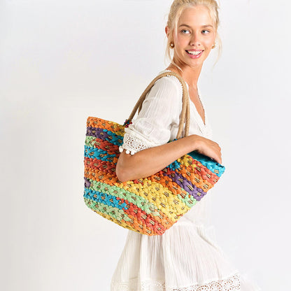 Borsa in raffia multicolore