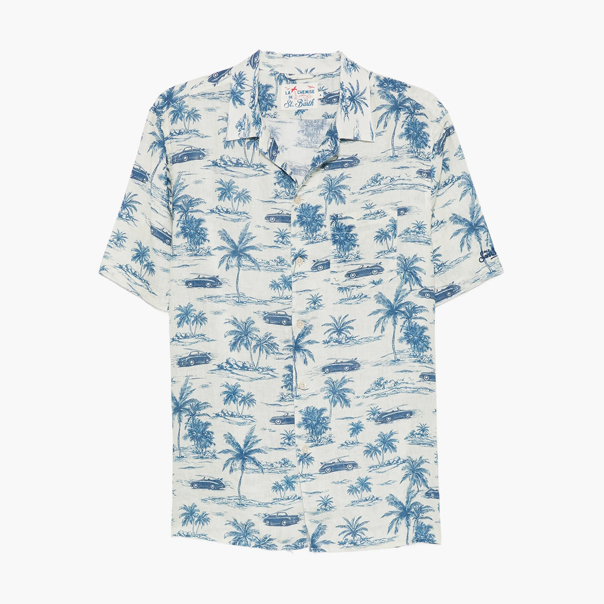 Camicia in lino con palme a mezza manica