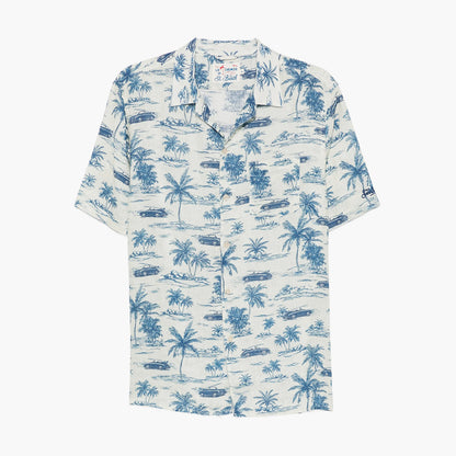 Camicia in lino con palme a mezza manica