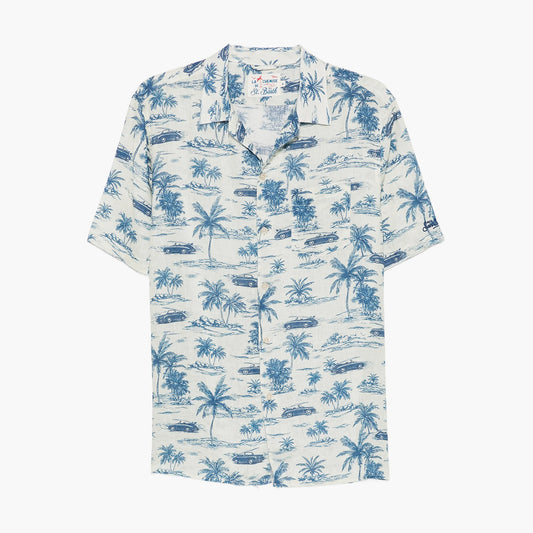 Camicia in lino con palme a mezza manica