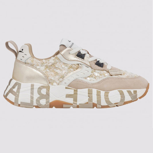 Sneaker in pelle con paillette effetto bouclé