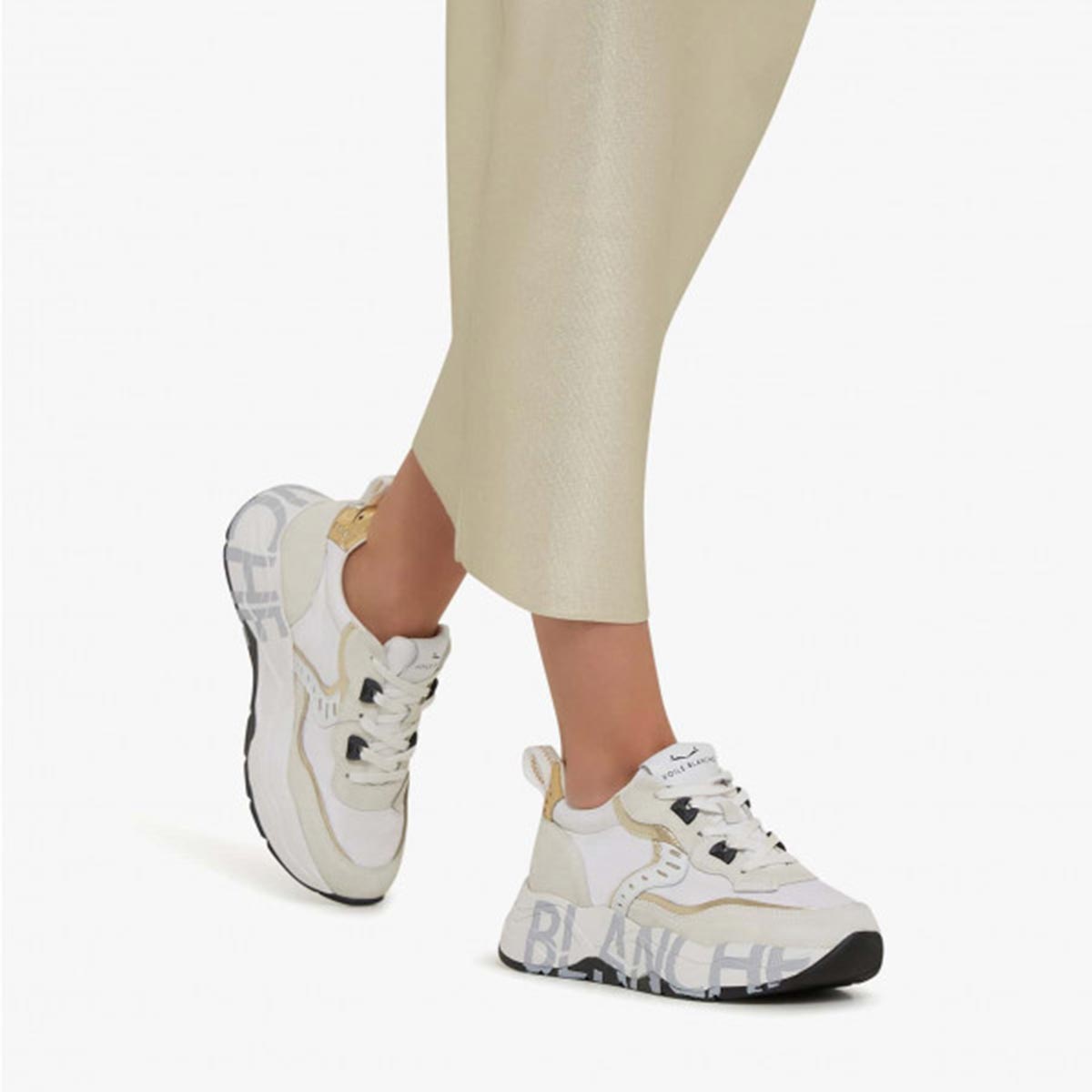 Sneaker in pelle e tessuto bianca
