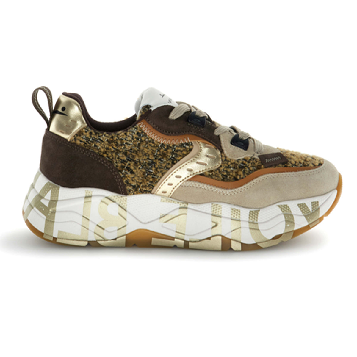 Sneaker in pelle e tessuto lavorata