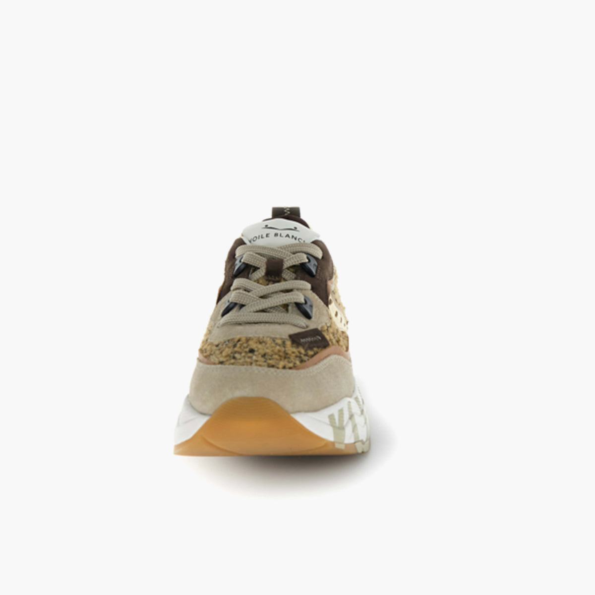 Sneaker in pelle e tessuto lavorata