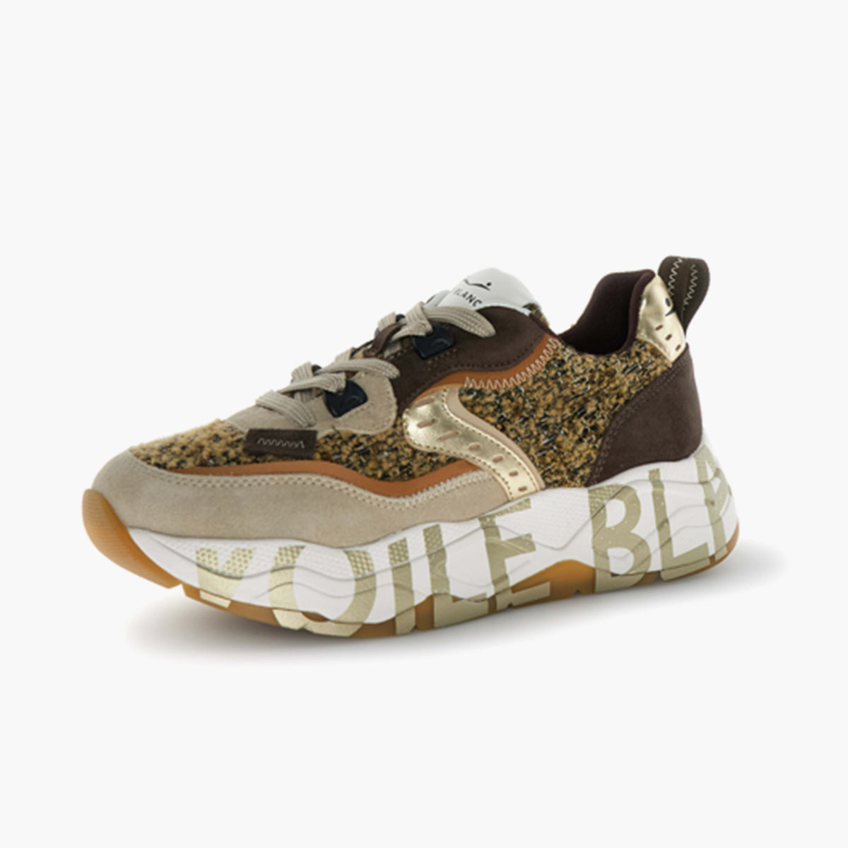 Sneaker in pelle e tessuto lavorata