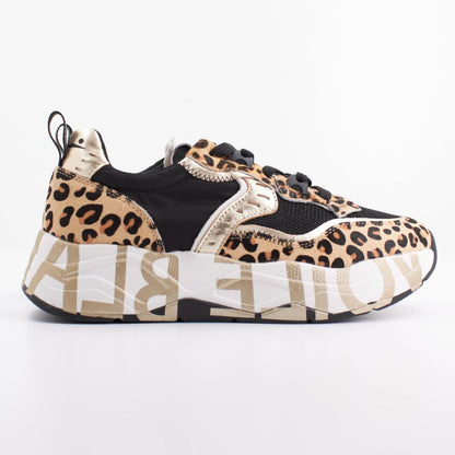 Sneaker in pelle e tessuto animalier