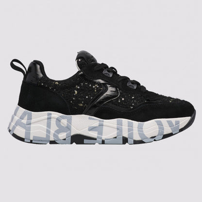 Sneaker in pelle e tessuto nera
