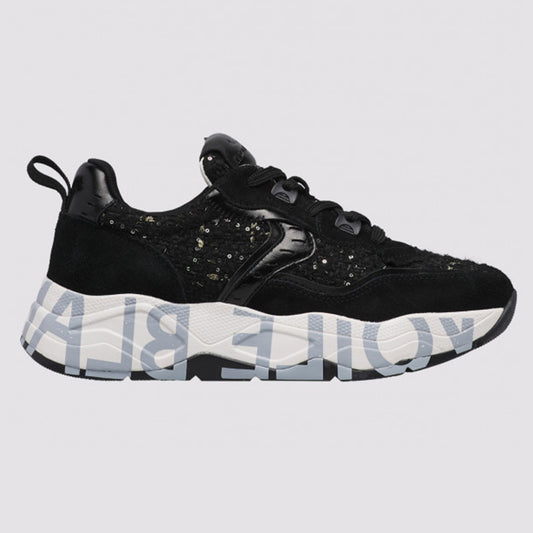 Sneaker in pelle e tessuto nera