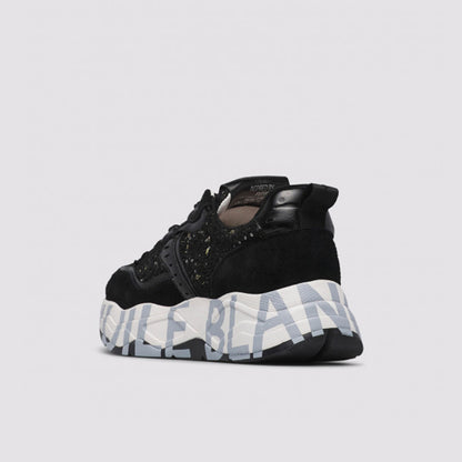 Sneaker in pelle e tessuto nera