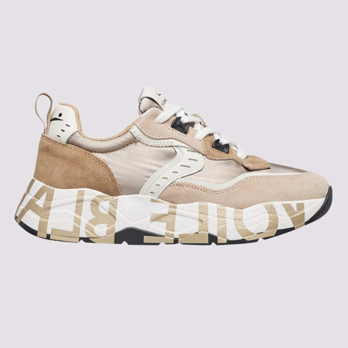 Sneaker in pelle e tessuto platino