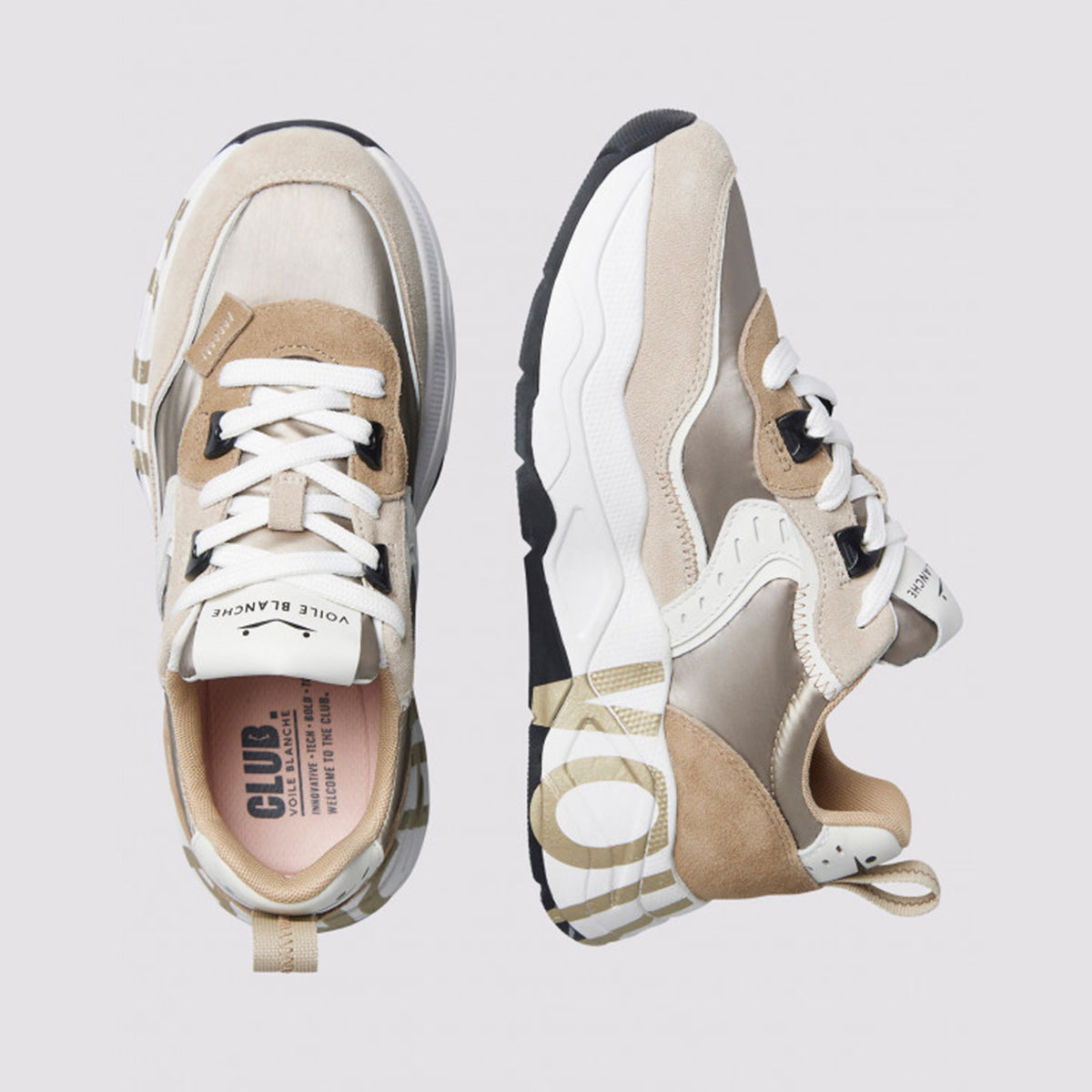 Sneaker in pelle e tessuto platino