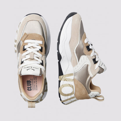 Sneaker in pelle e tessuto platino