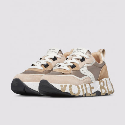 Sneaker in pelle e tessuto platino