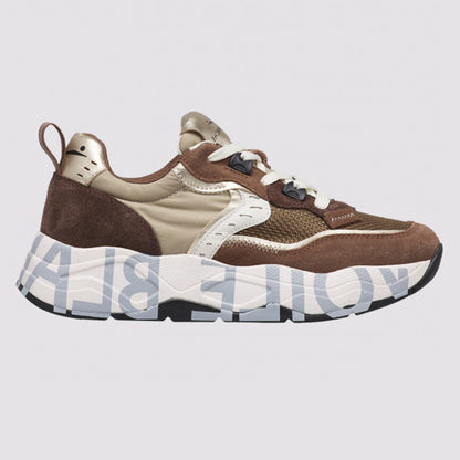Sneaker in pelle e tessuto marroni