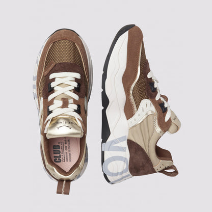 Sneaker in pelle e tessuto marroni