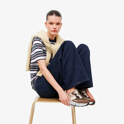 Sneaker in pelle e tessuto marroni