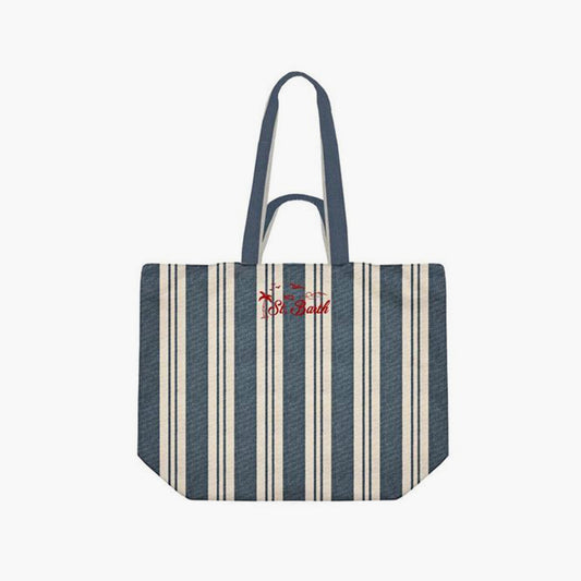 Borsa shopper a righe in cotone