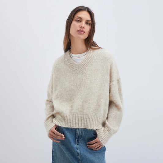 Maglione scollo a V in mohair