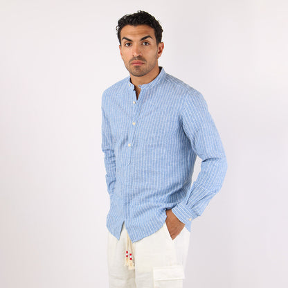 Camicia coreana in lino a righe