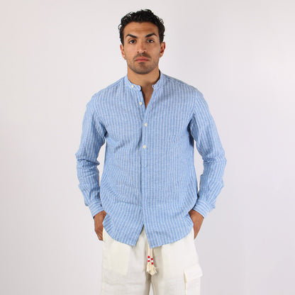 Camicia coreana in lino a righe