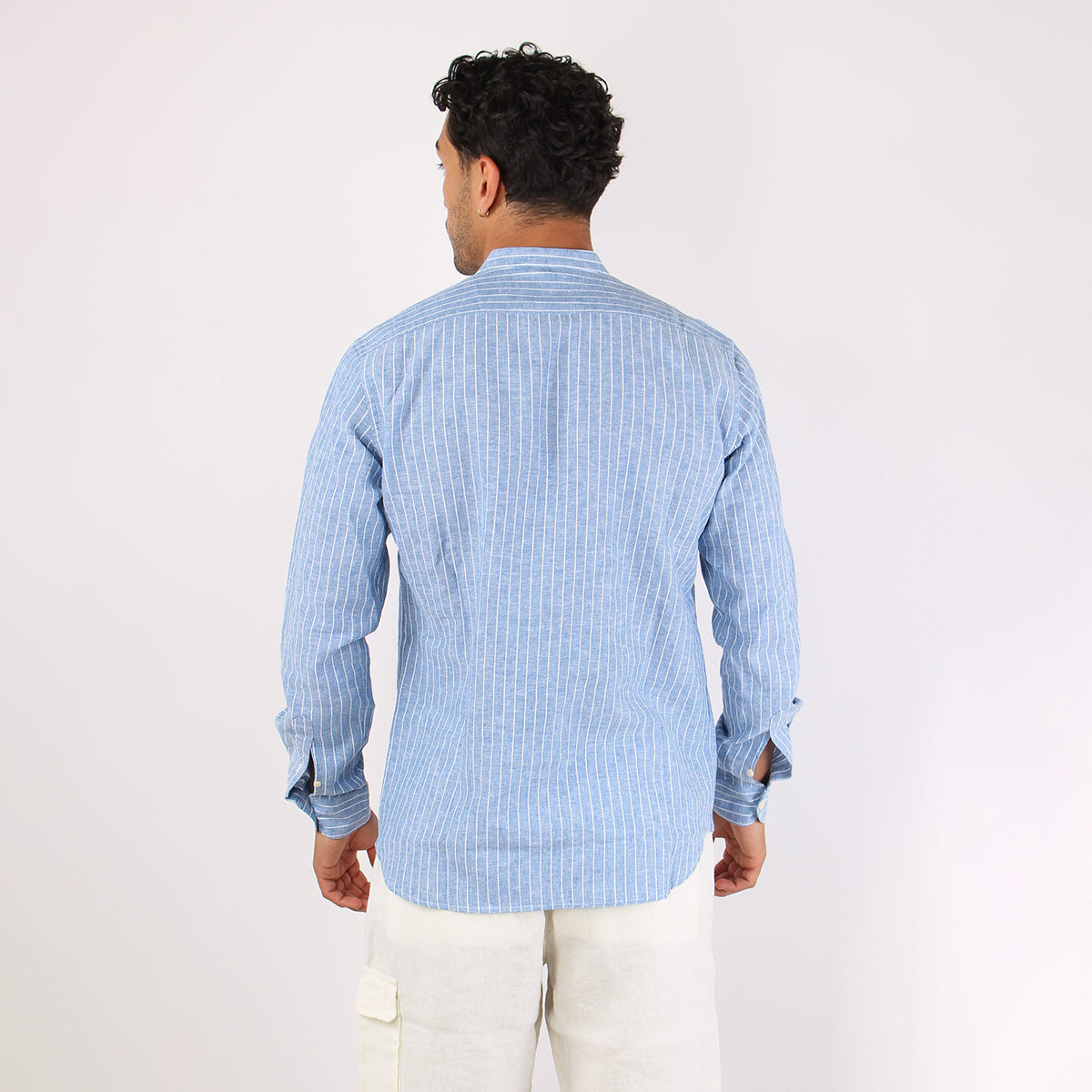 Camicia coreana in lino a righe