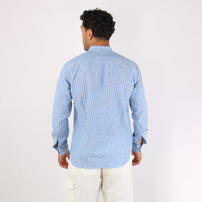 Camicia coreana in lino a righe
