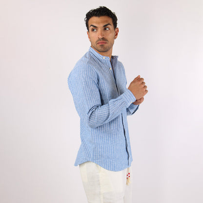 Camicia coreana in lino a righe