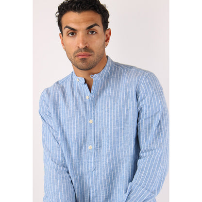 Camicia coreana in lino a righe