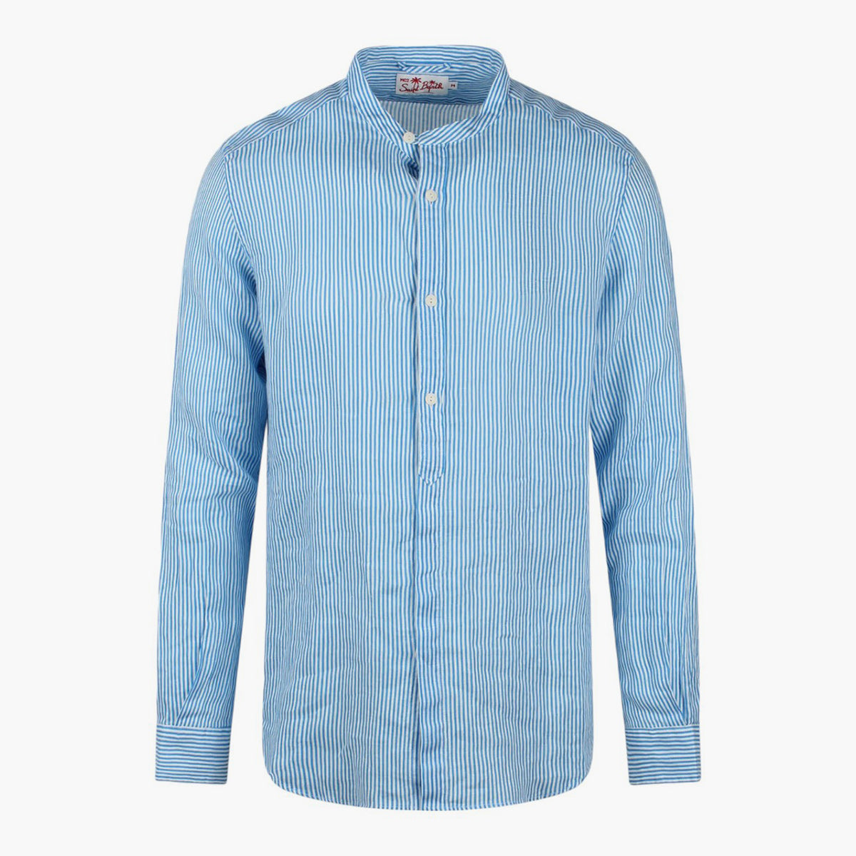 Camicia coreana in lino a righe