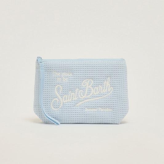 Pochette tessuto waffle azzurra