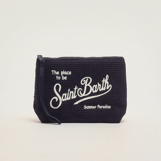 Pochette tessuto waffle blu