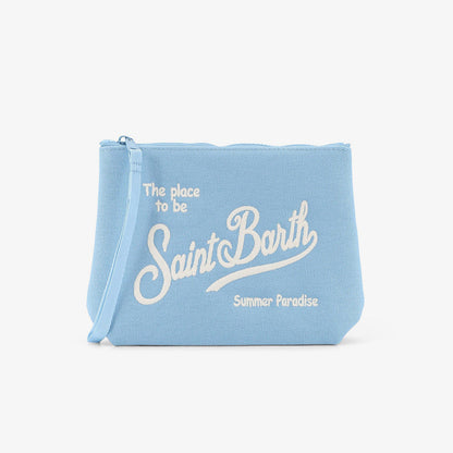Pochette in canvas di cotone azzurra