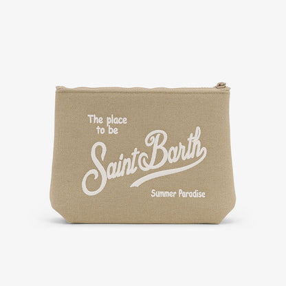 Pochette in canvas di cotone beige