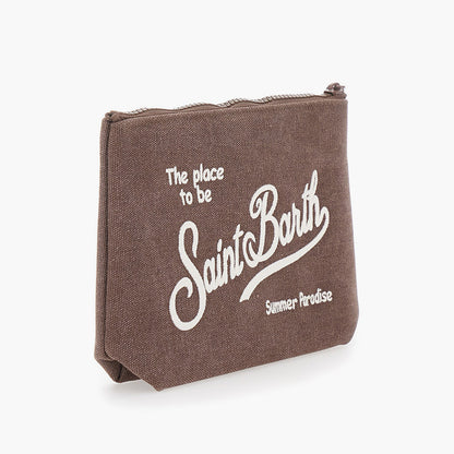 Pochette in canvas di cotone marrone