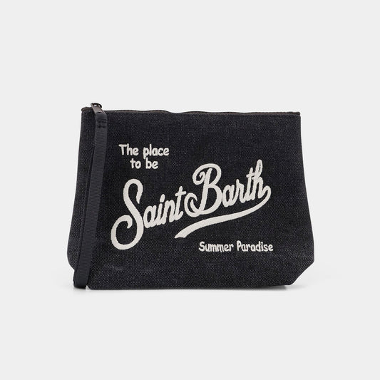 Pochette in canvas di cotone nera