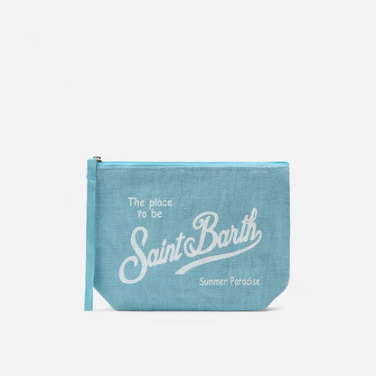 Pochette in lino azzurra