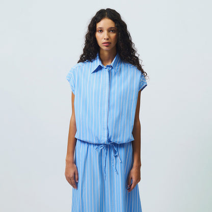Camicia in popeline a righe smanicata