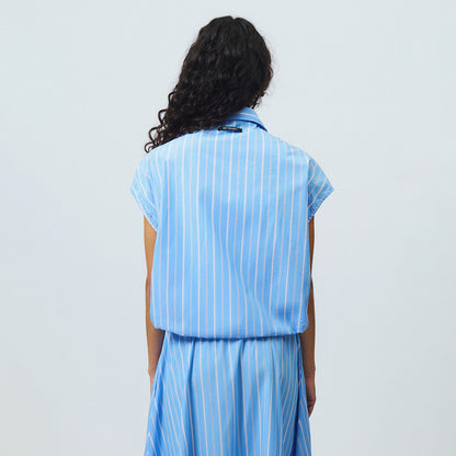 Camicia in popeline a righe smanicata