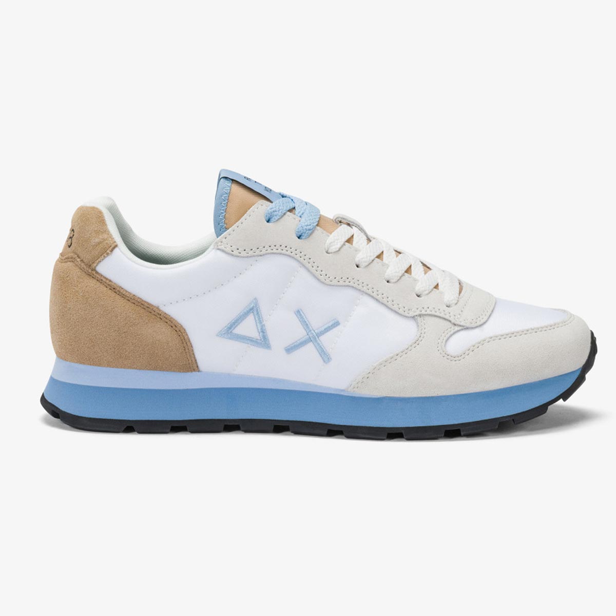 Sneaker in camoscio e tessuto tricolore