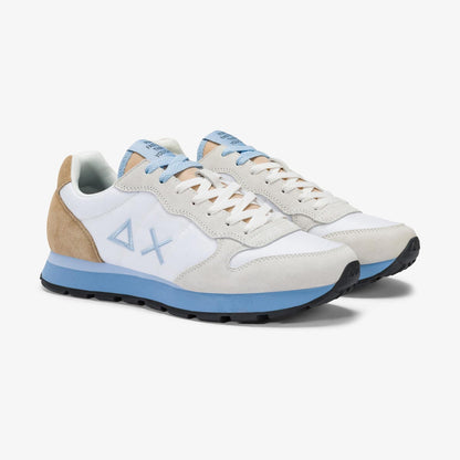 Sneaker in camoscio e tessuto tricolore