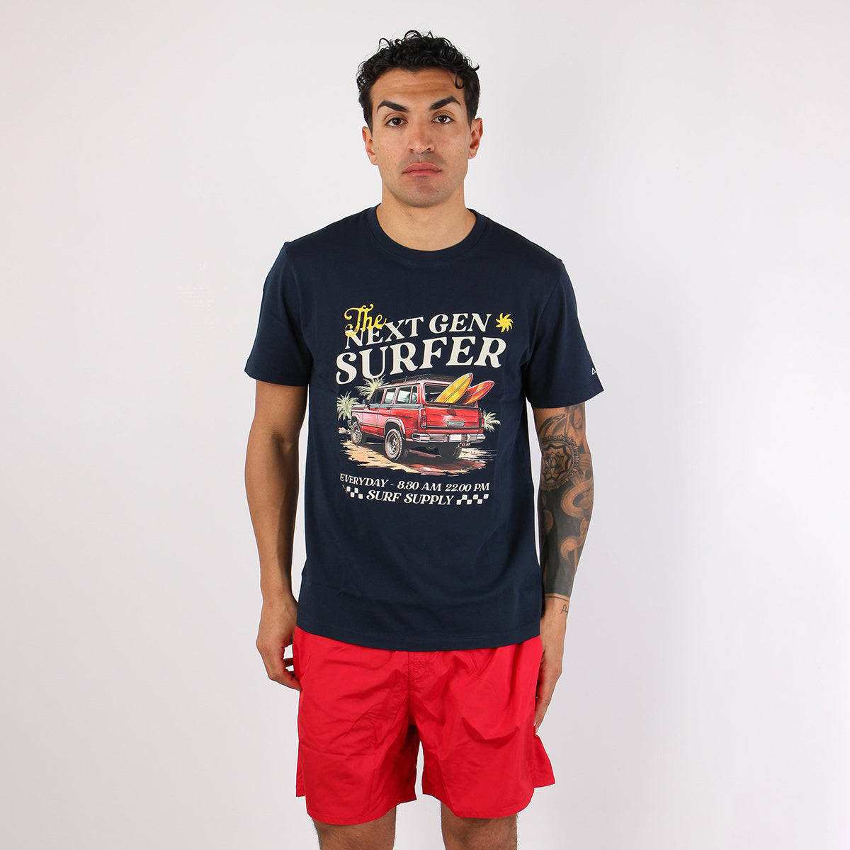 T-shirt blu in cotone con stampa