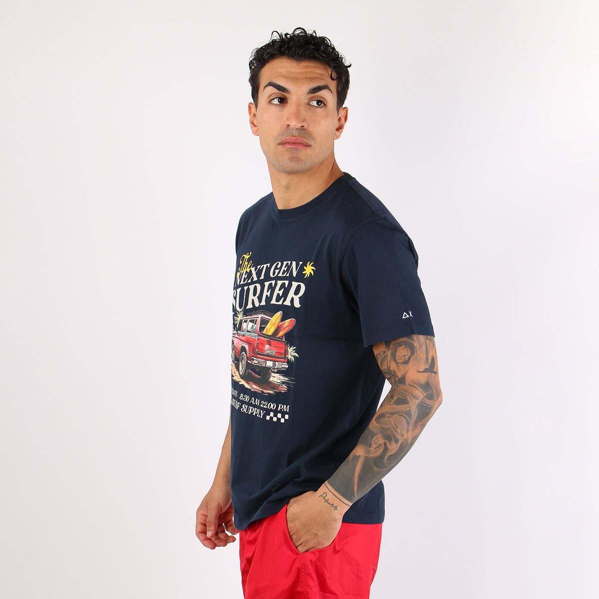 T-shirt blu in cotone con stampa