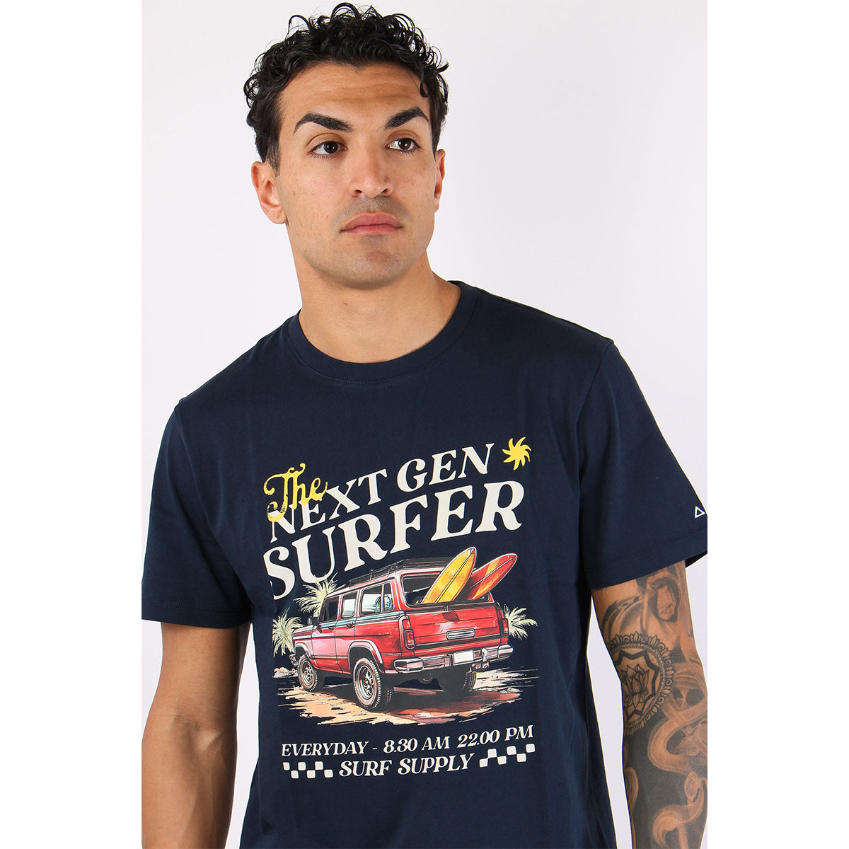 T-shirt blu in cotone con stampa