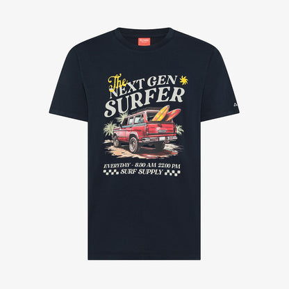 T-shirt blu in cotone con stampa