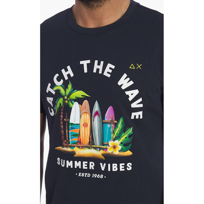 T-shirt blu con stampa "catch the wave"