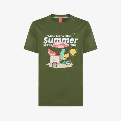 T-shirt verde con stampa summer vibes