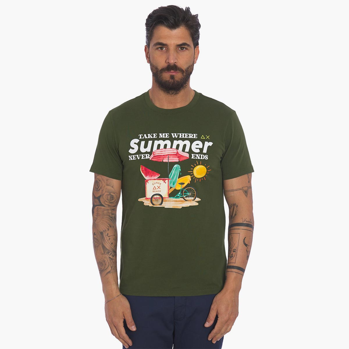 T-shirt verde con stampa summer vibes