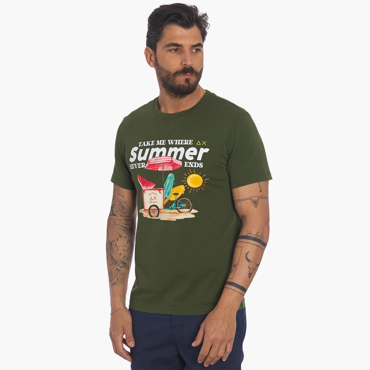 T-shirt verde con stampa summer vibes